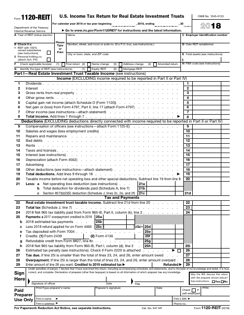 IRS Form 1120-REIT - 2018 - Fill Out, Sign Online and Download Fillable ...