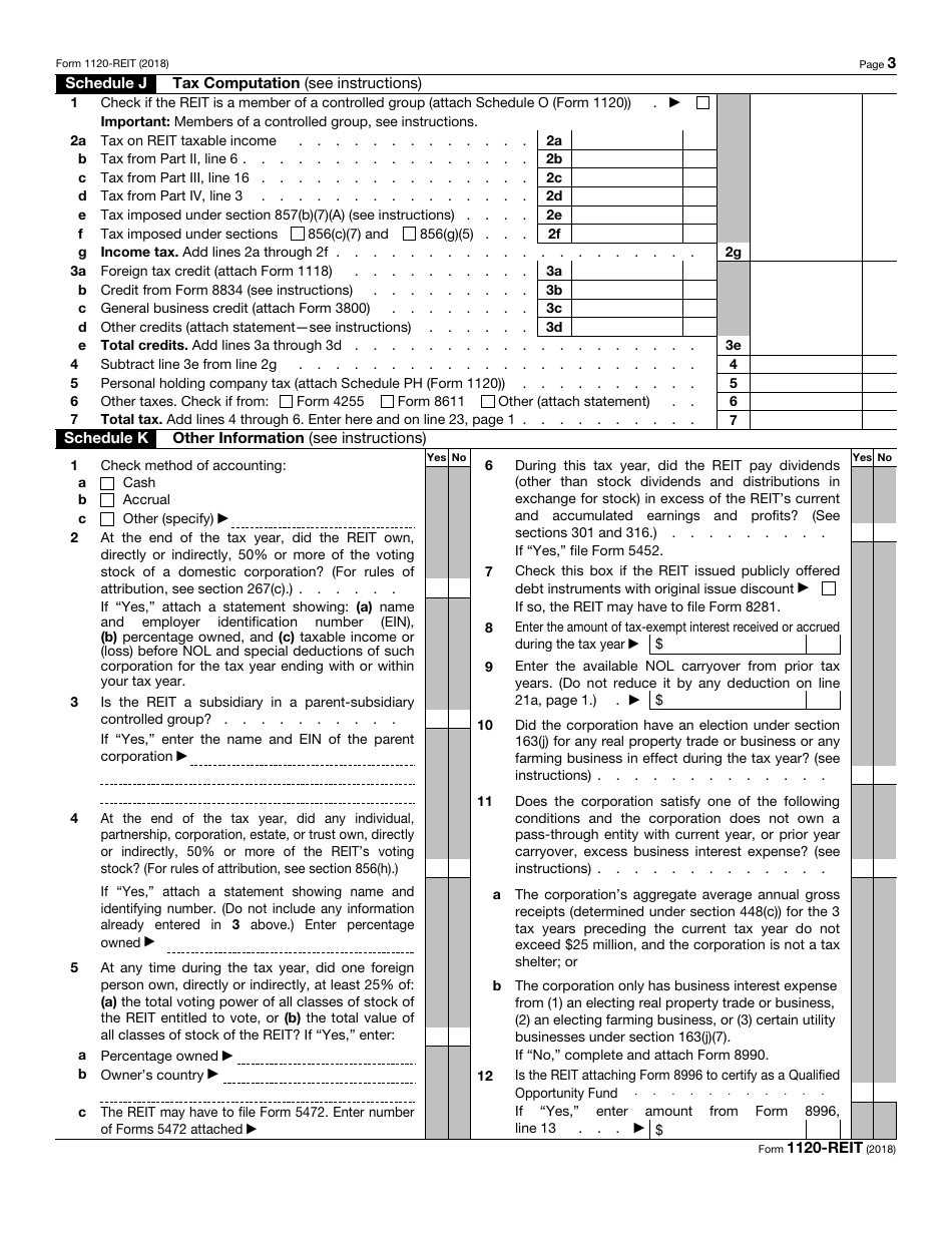 IRS Form 1120-REIT U.S. Income Tax Return for Real Estate Investment Trusts, Page 3