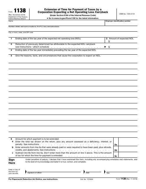 IRS Form 1138  Printable Pdf