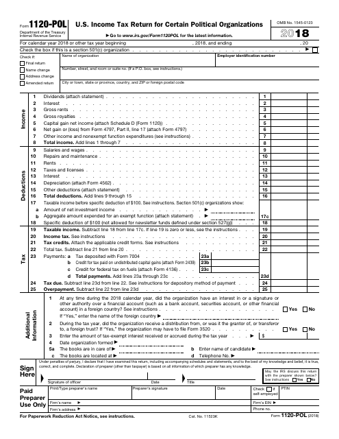 IRS Form 1120-POL 2018 Printable Pdf