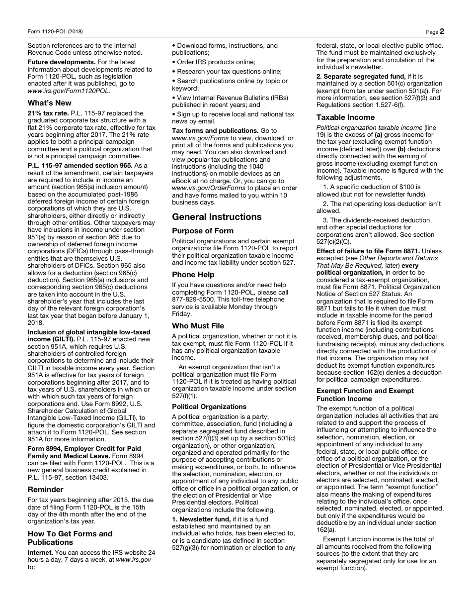 IRS Form 1120-POL U.S. Income Tax Return for Certain Political Organizations, Page 2