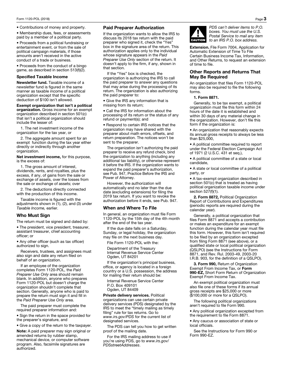 IRS Form 1120-POL U.S. Income Tax Return for Certain Political Organizations, Page 3