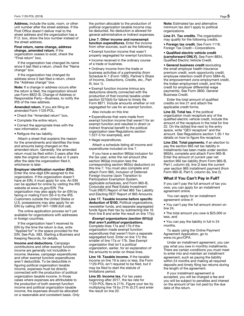 IRS Form 1120-POL U.S. Income Tax Return for Certain Political Organizations, Page 5