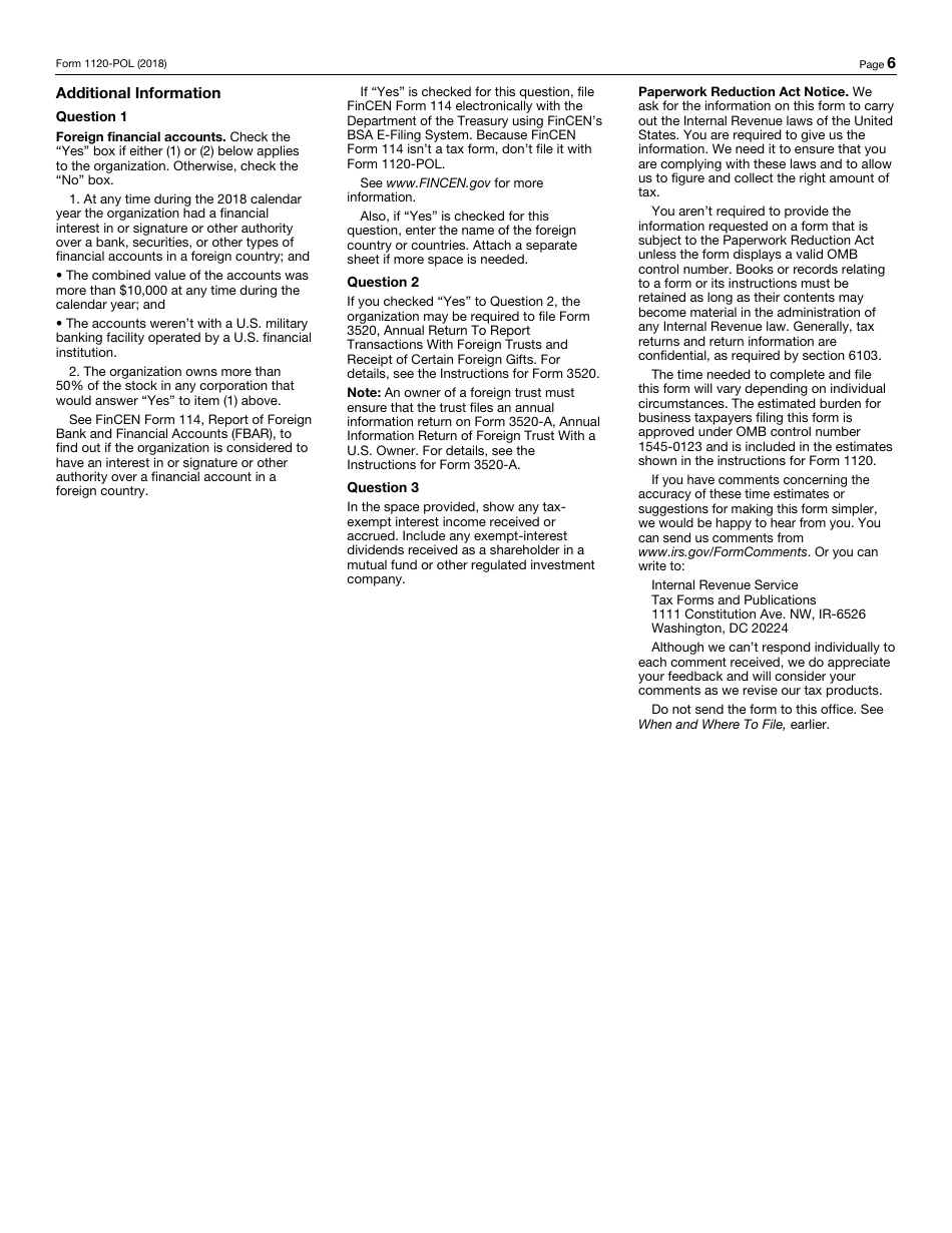 IRS Form 1120-POL U.S. Income Tax Return for Certain Political Organizations, Page 6