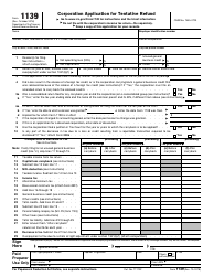 Document preview: IRS Form 1139 Corporation Application for Tentative Refund