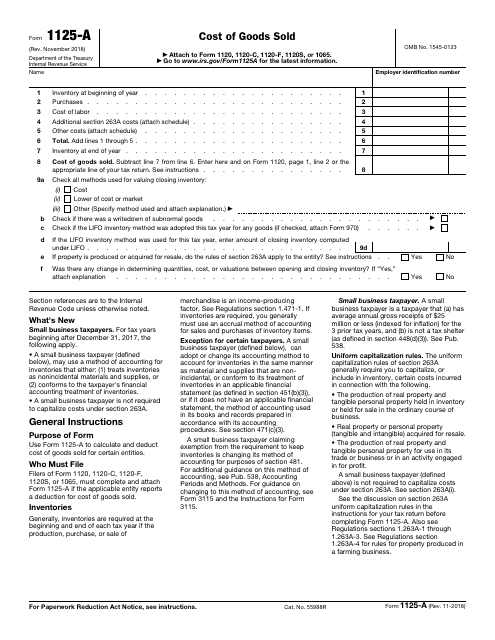 IRS Form 1125-A  Printable Pdf