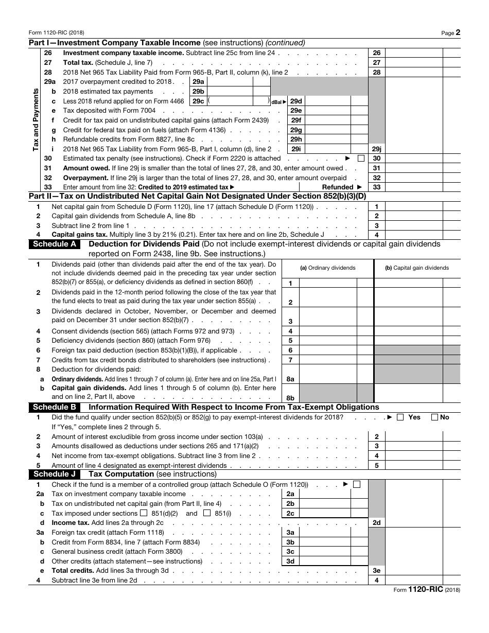 IRS Form 1120-RIC U.S. Income Tax Return for Regulated Investment Companies, Page 2