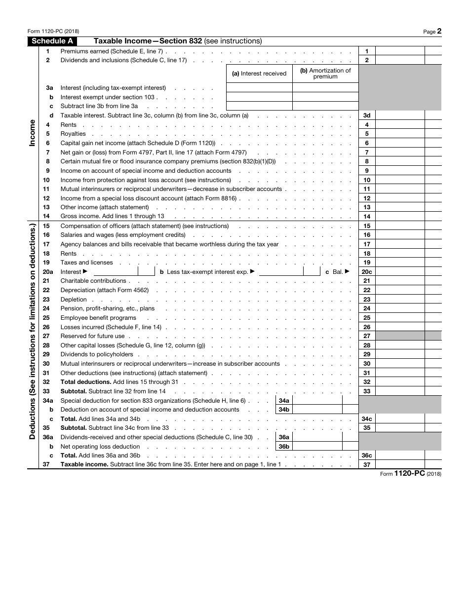 IRS Form 1120-PC U.S. Property and Casualty Insurance Company Income Tax Return, Page 2