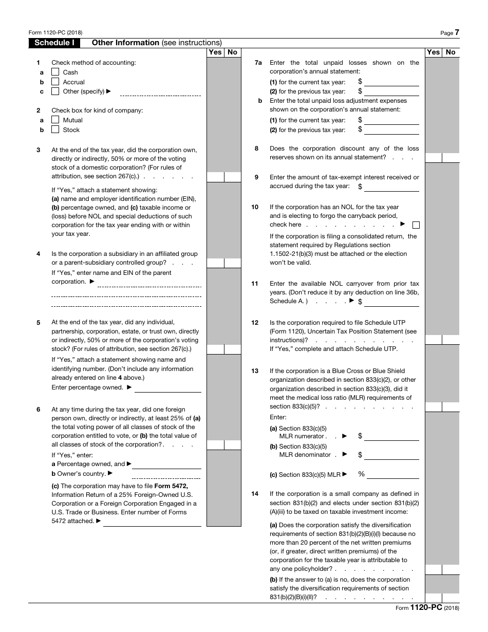 IRS Form 1120-PC U.S. Property and Casualty Insurance Company Income Tax Return, Page 7