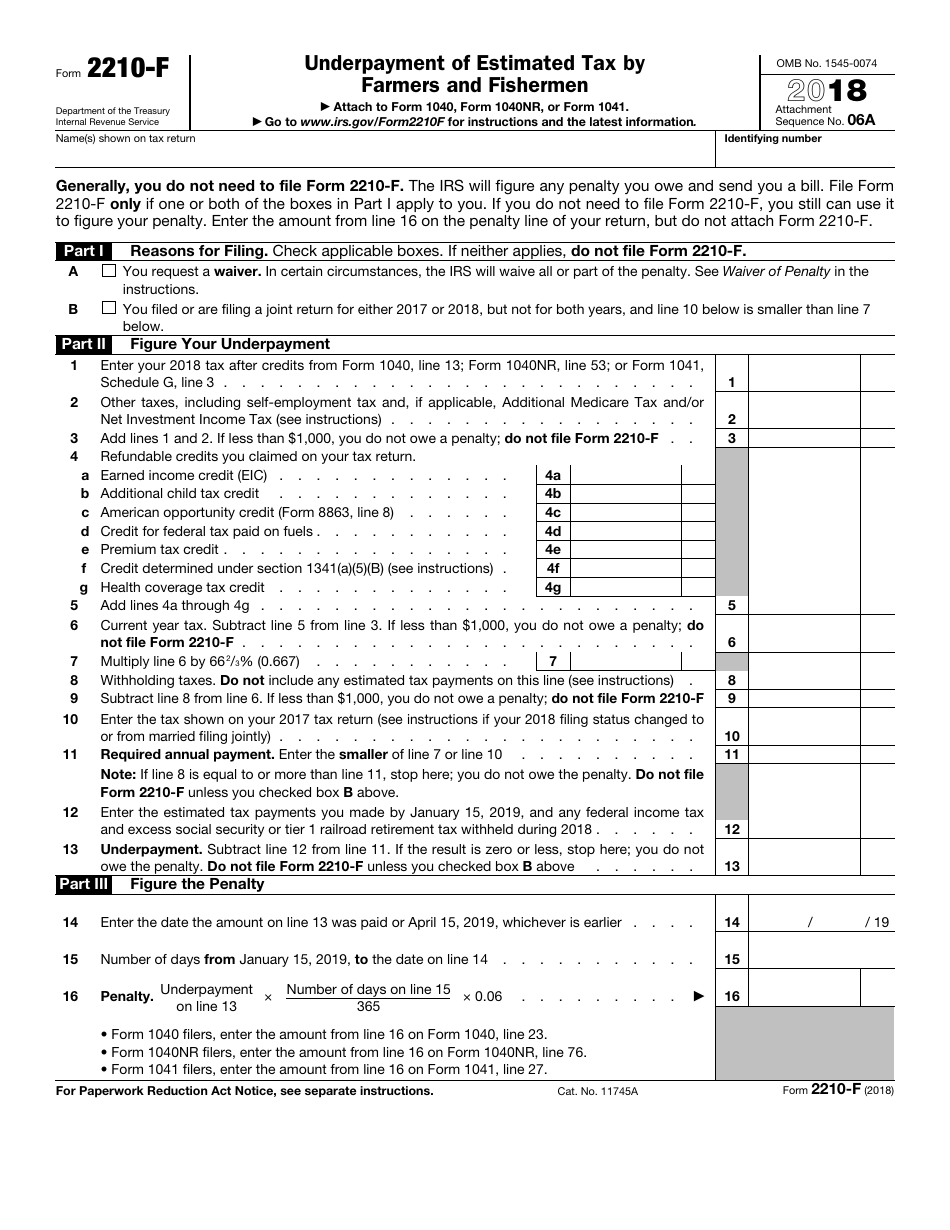 IRS Form 2210-F Download Fillable PDF or Fill Online Underpayment of