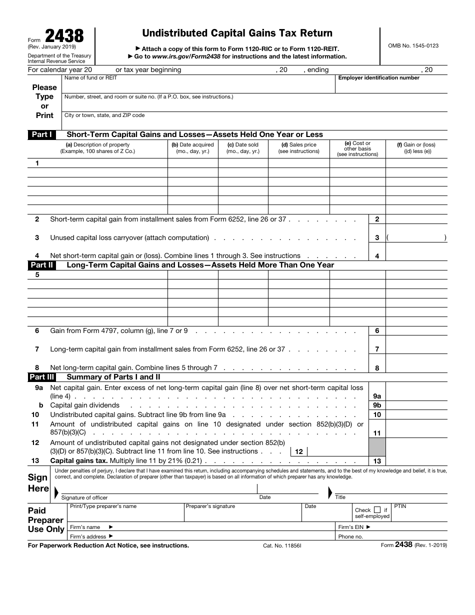 IRS Form 2438 Undistributed Capital Gains Tax Return, Page 1