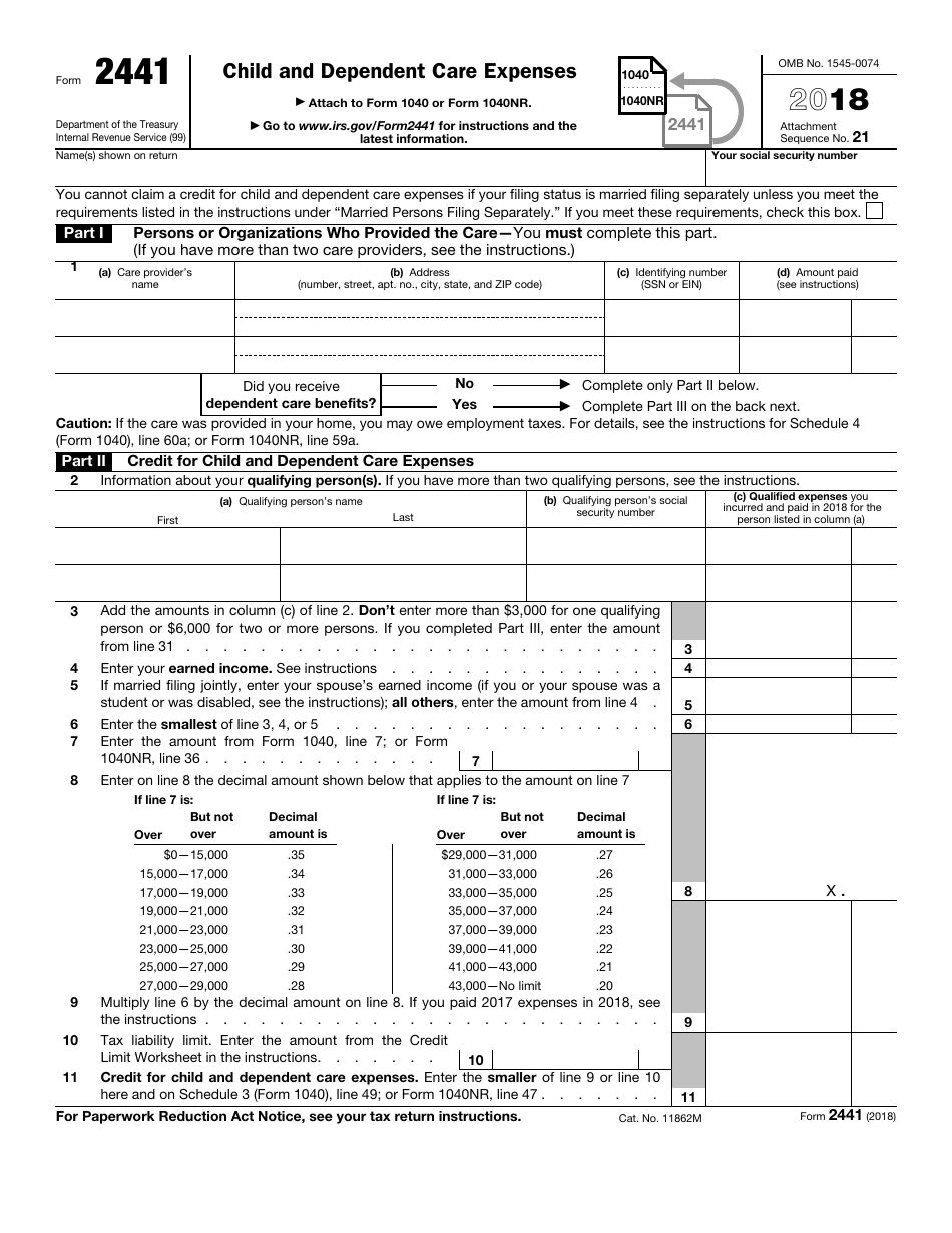 IRS Form 2441 Child and Dependent Care Expenses, Page 1