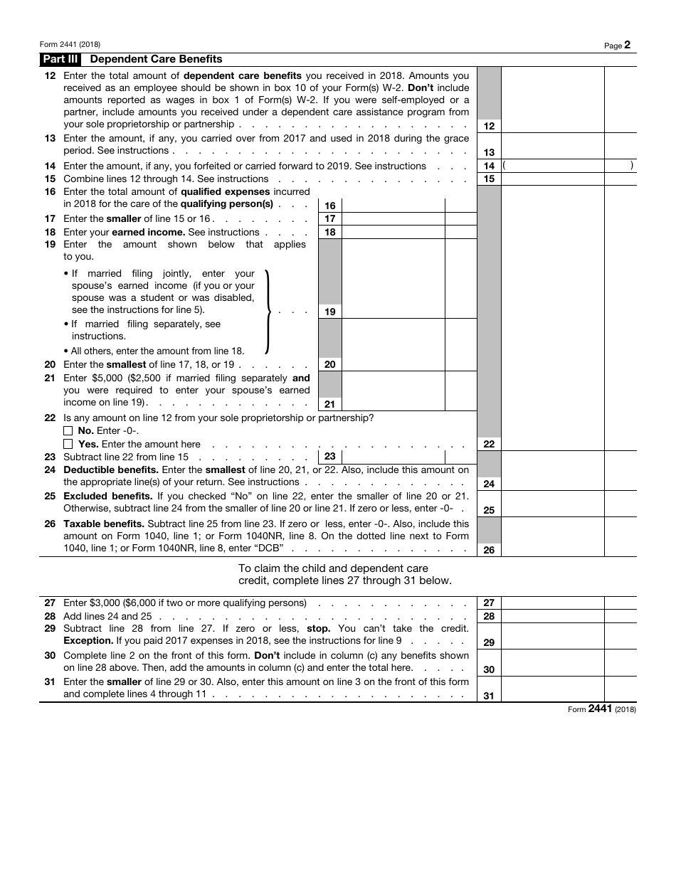 Irs Form 2441 2018 Fill Out Sign Online And Download Fillable Pdf