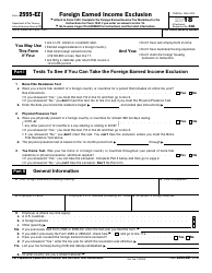 Document preview: IRS Form 2555-EZ Foreign Earned Income Exclusion