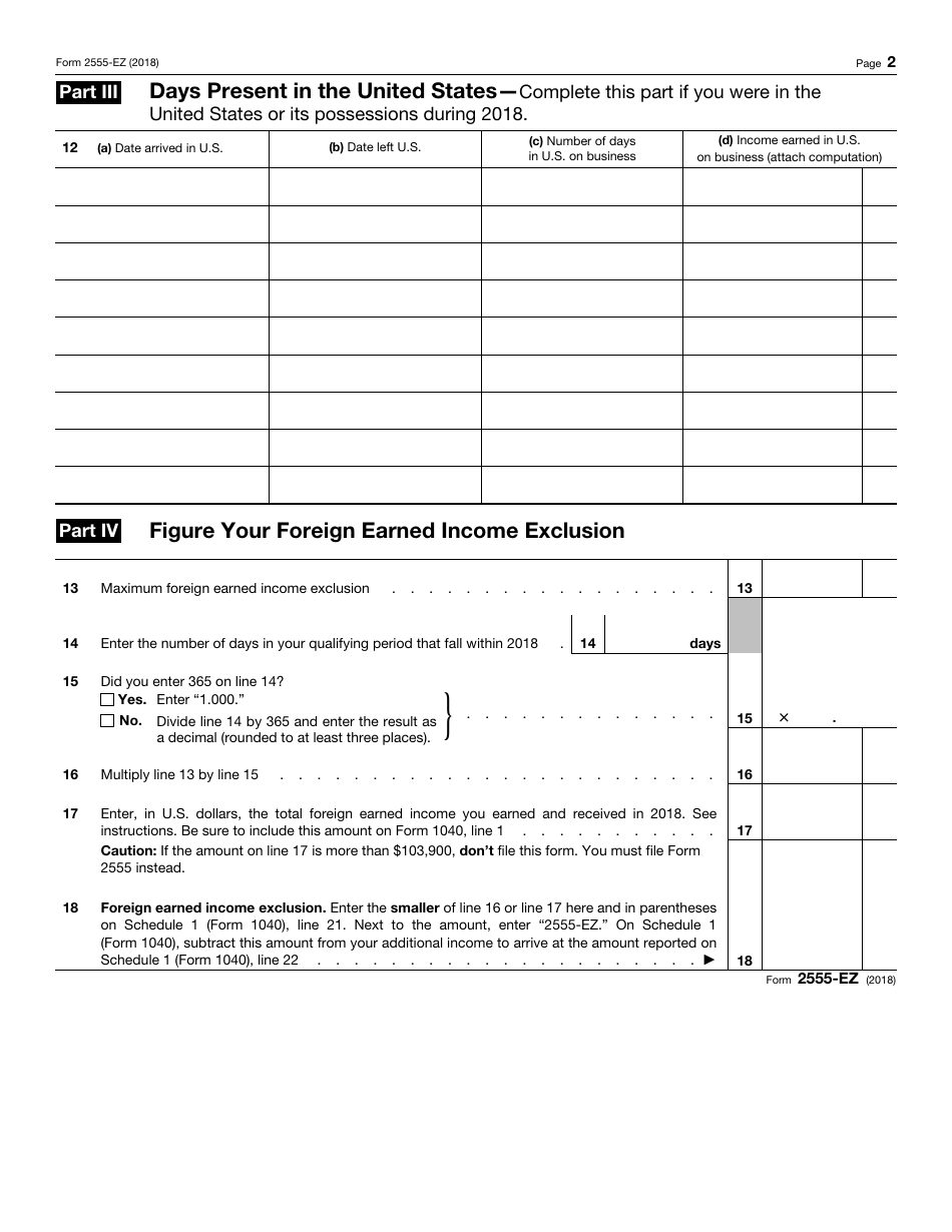 IRS Form 2555-EZ Foreign Earned Income Exclusion, Page 2