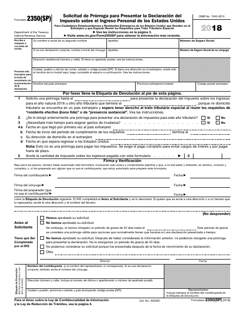 IRS Form 2350(SP) 2018 Printable Pdf