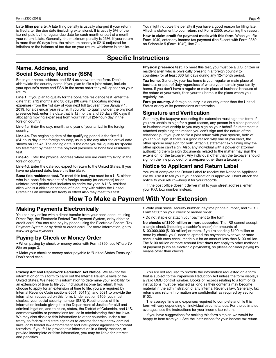 IRS Form 2350 2018 Fill Out, Sign Online and Download Fillable PDF Templateroller