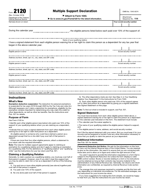 IRS Form 2120 Multiple Support Declaration