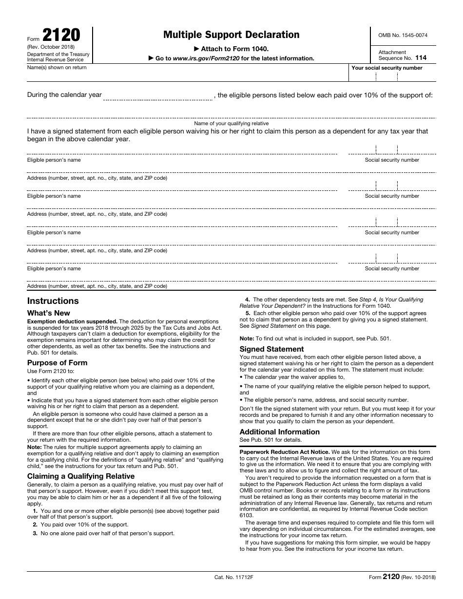 IRS Form 2120 Multiple Support Declaration, Page 1