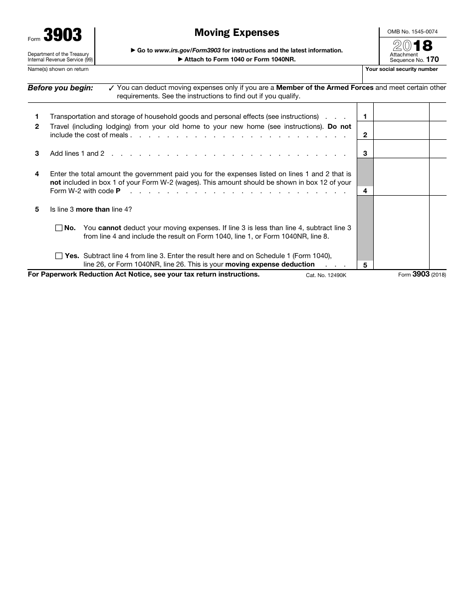 IRS Form 3903 Moving Expenses, Page 1