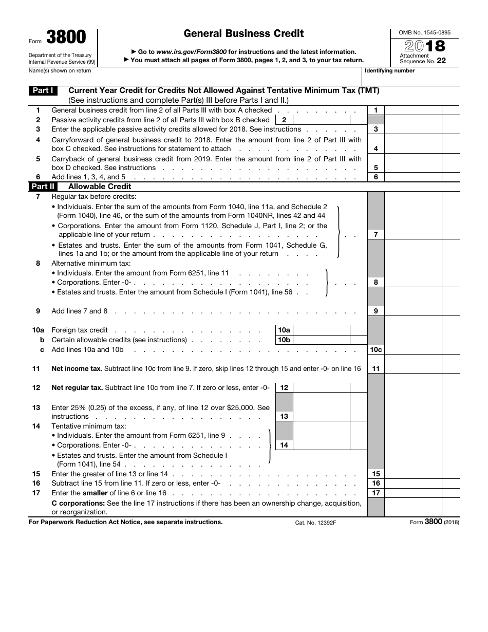 IRS Form 3800 - 2018 - Fill Out, Sign Online and Download Fillable PDF ...