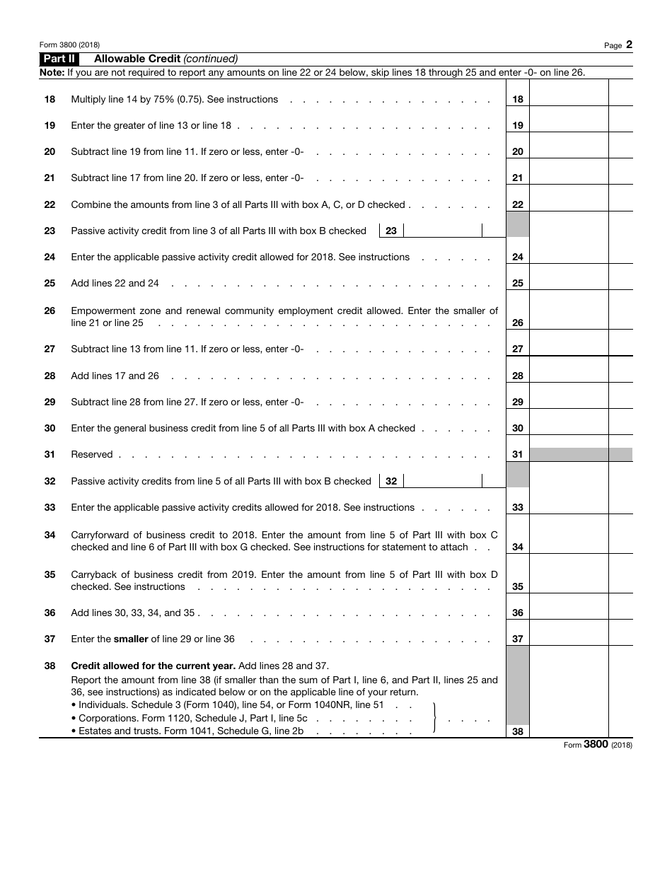 IRS Form 3800 - 2018 - Fill Out, Sign Online and Download Fillable PDF ...