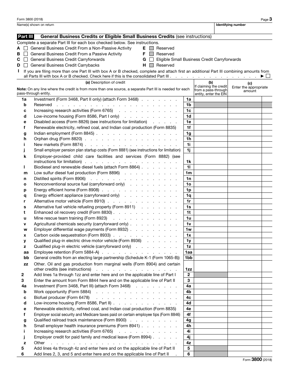 IRS Form 3800 General Business Credit, Page 3