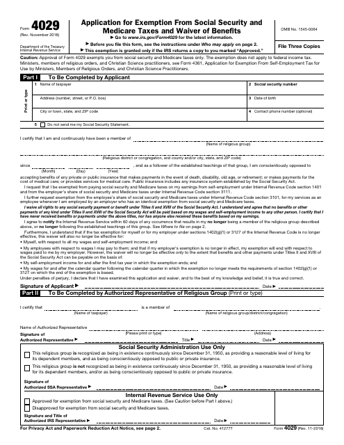 IRS Form 4029 Download Fillable PDF, Application for Exemption From ...