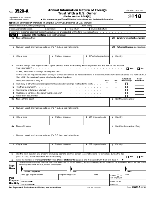 IRS Form 3520-A 2018 Printable Pdf