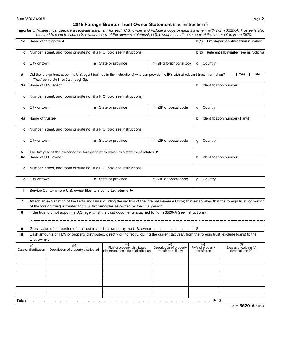 IRS Form 3520-A Annual Information Return of Foreign Trust With a U.S. Owner, Page 3