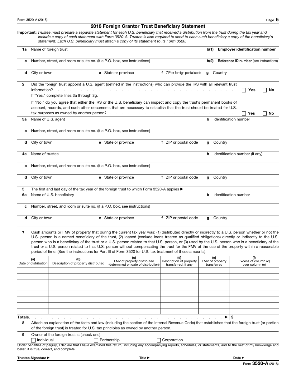 IRS Form 3520-A Annual Information Return of Foreign Trust With a U.S. Owner, Page 5