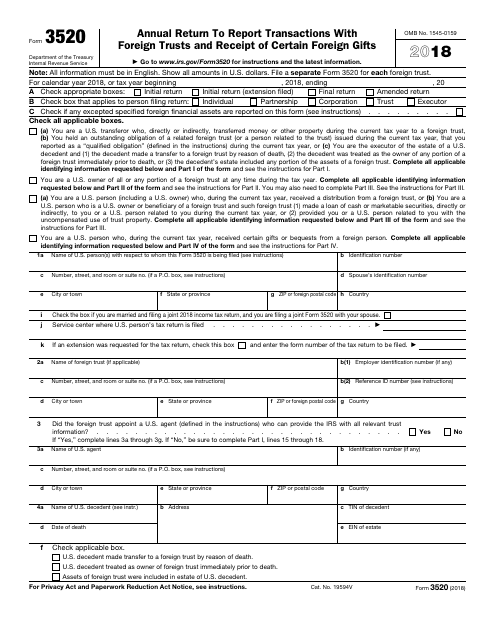 IRS Form 3520 2018 Printable Pdf
