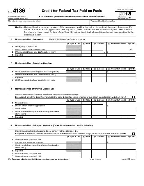 IRS Form 4136 2018 Printable Pdf