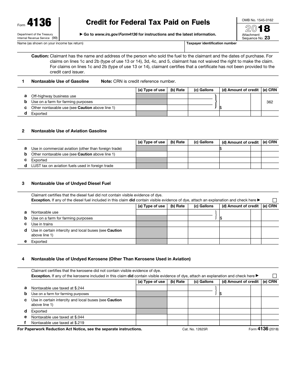 IRS Form 4136 Credit for Federal Tax Paid on Fuels, Page 1