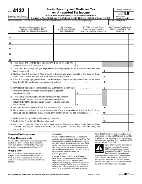 IRS Form 4137 2018 Printable Pdf