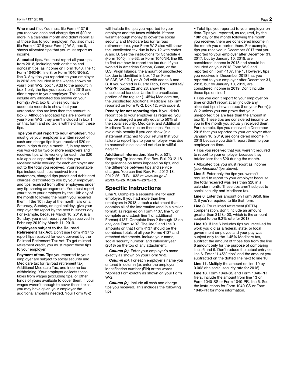 IRS Form 4137 Social Security and Medicare Tax on Unreported Tip Income, Page 2