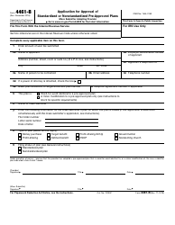 Document preview: IRS Form 4461-B Application for Approval of Standardized or Nonstandardized Pre-approved Plans