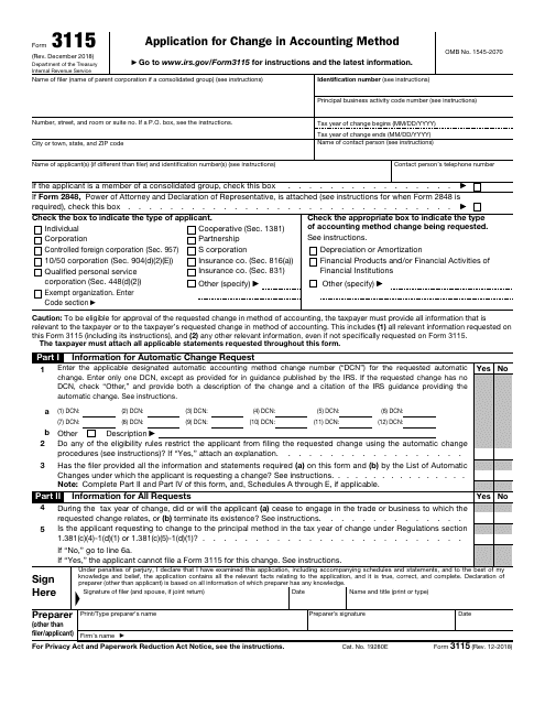 IRS Form 3115  Printable Pdf
