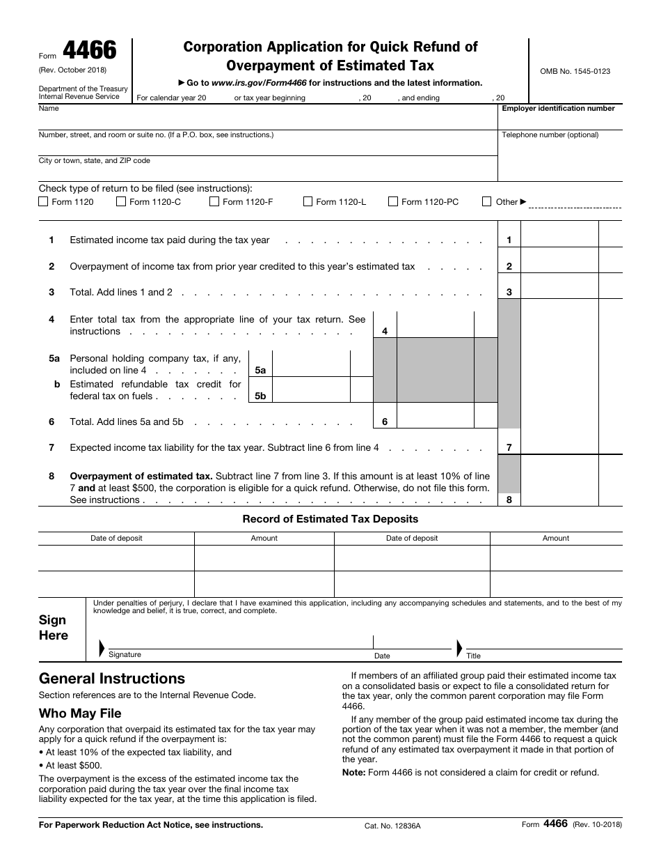 IRS Form 4466 - Fill Out, Sign Online and Download Fillable PDF ...