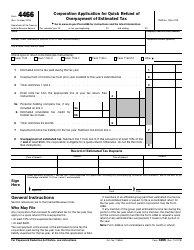 IRS Form 4466 Corporation Application for Quick Refund of Overpayment of Estimated Tax