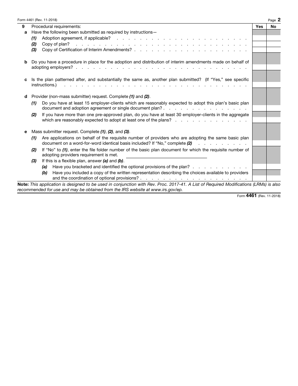 IRS Form 4461 Application for Approval of Standardized or Nonstandardized Pre-approved Defined Contribution Plans, Page 2