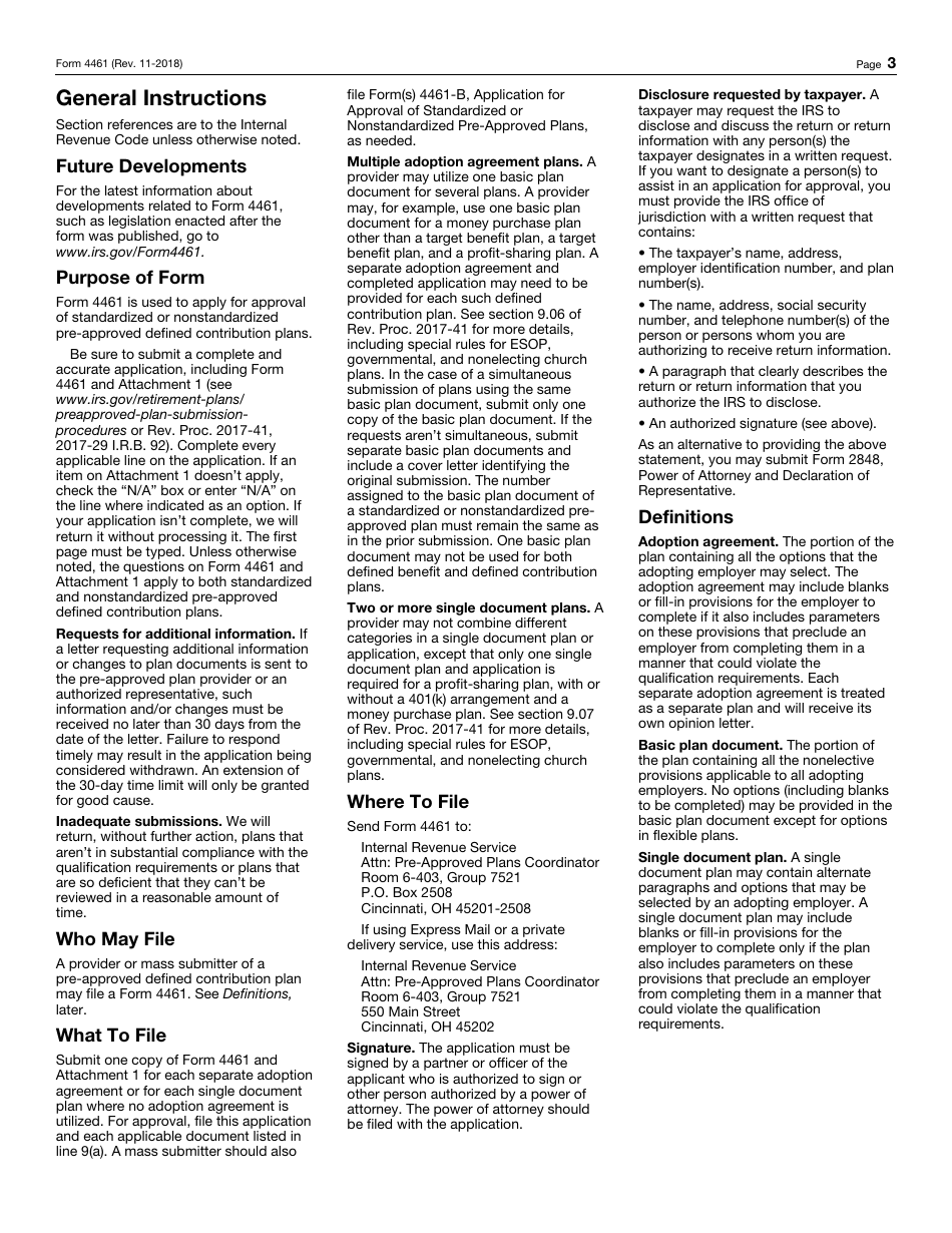 IRS Form 4461 Application for Approval of Standardized or Nonstandardized Pre-approved Defined Contribution Plans, Page 3