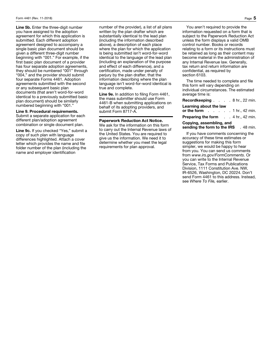 IRS Form 4461 Application for Approval of Standardized or Nonstandardized Pre-approved Defined Contribution Plans, Page 5