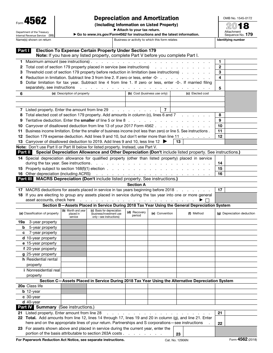 IRS Form 4562 Depreciation and Amortization (Including Information on Listed Property), Page 1