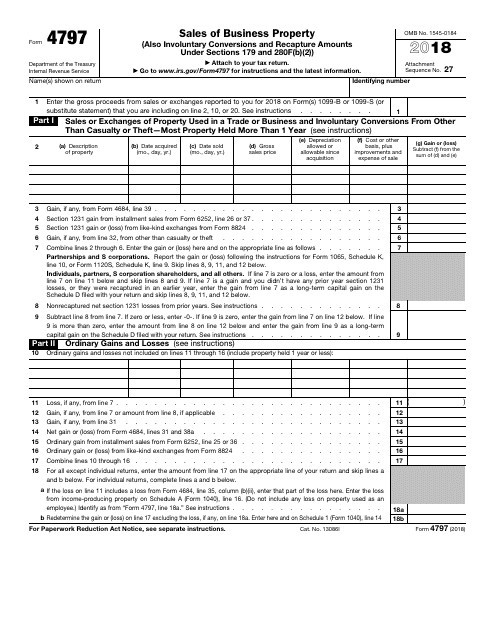 IRS Form 4797 2018 Printable Pdf
