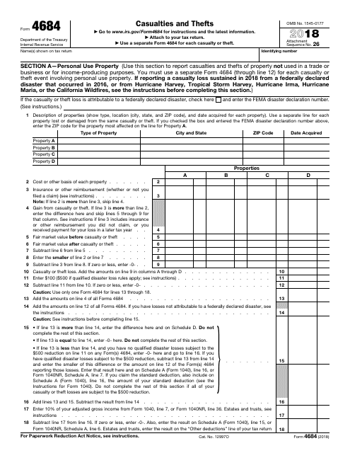 IRS Form 4684 2018 Printable Pdf