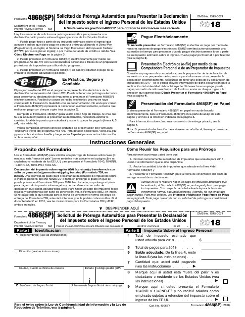 IRS Form 4868(SP) 2018 Printable Pdf