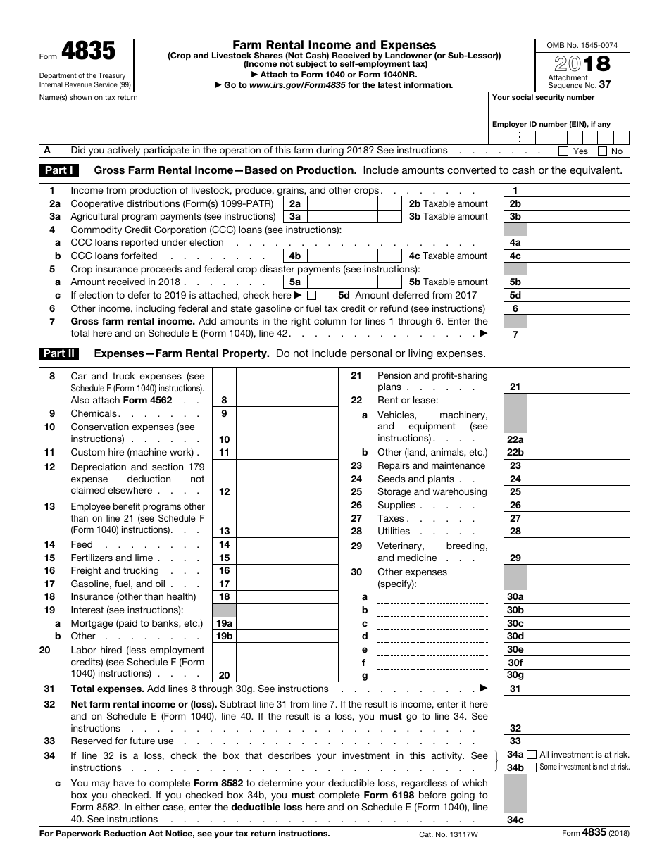 IRS Form 4835 Farm Rental Income and Expenses, Page 1