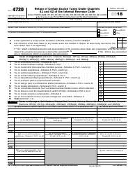 Document preview: IRS Form 4720 Return of Certain Excise Taxes Under Chapters 41 and 42 of the Internal Revenue Code