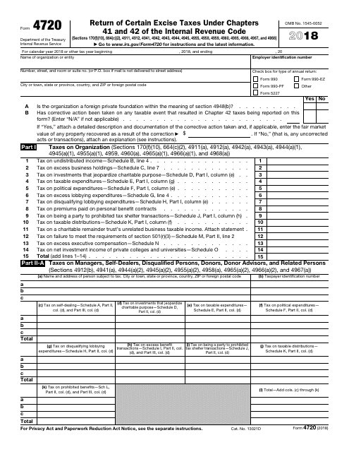 IRS Form 4720 2018 Printable Pdf